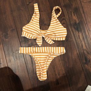 Yellow and white stripped bikini